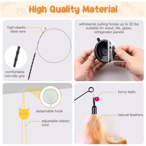 Cat Wand Toy, 15 Pcs Interactive Cat Feather Toys for Indoor Self Play - Picture 6 of 8